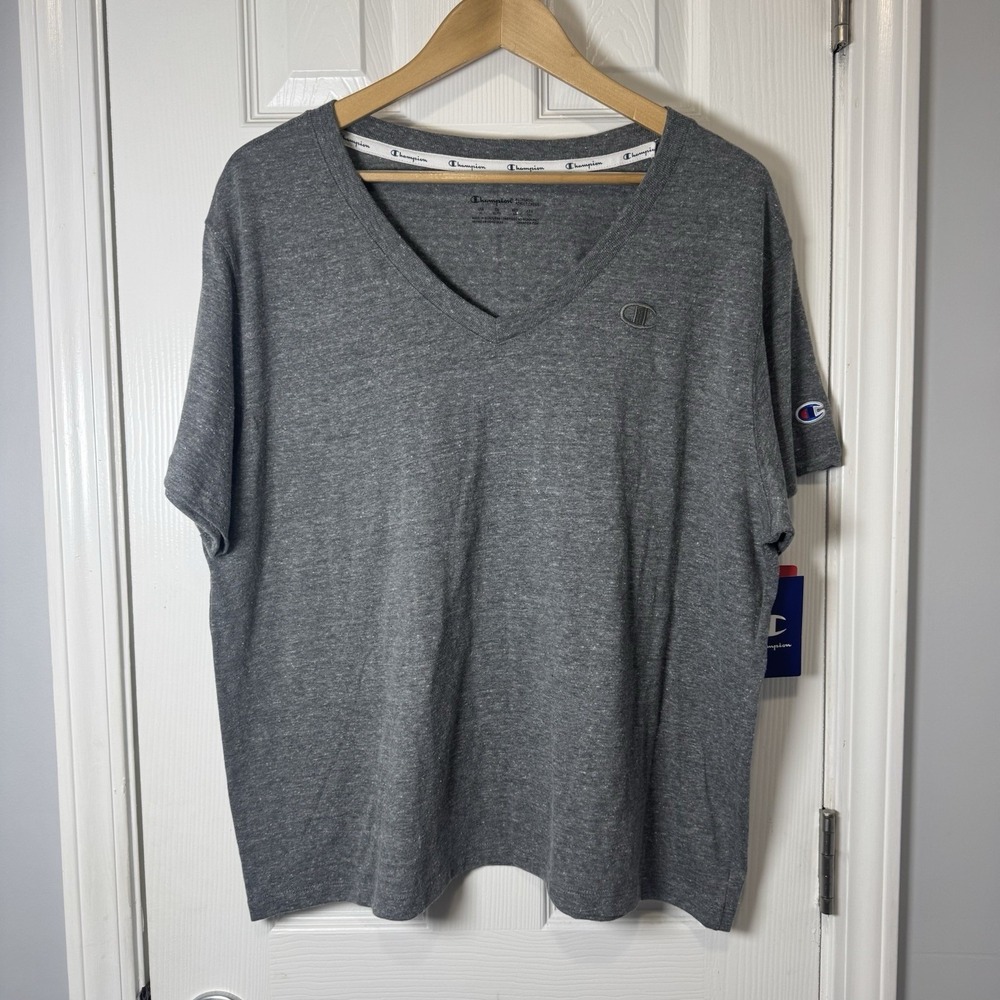 Champion Womens Loose XL Gray V-Neck T-Shirt Tee‎ NWT